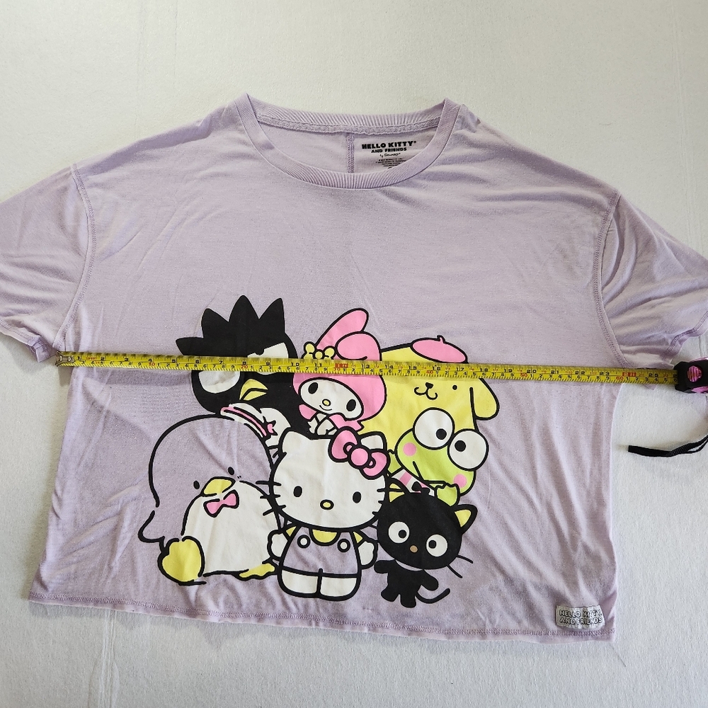 Hello Kitty & Friends Womens Lilac Cropped Graphic  Tee Size Large - Picture 6 of 8